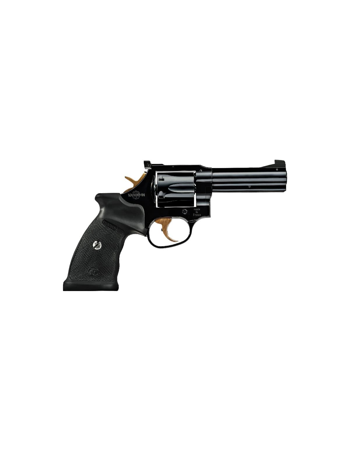 REVOLVER MANURHIN MR 73 GENDARMERIE 4" CALIBRE 357 MAGNUM DA POIGNEE TRAUSCH POLIGLASS + PLAQUETTE SPORT BOIS
