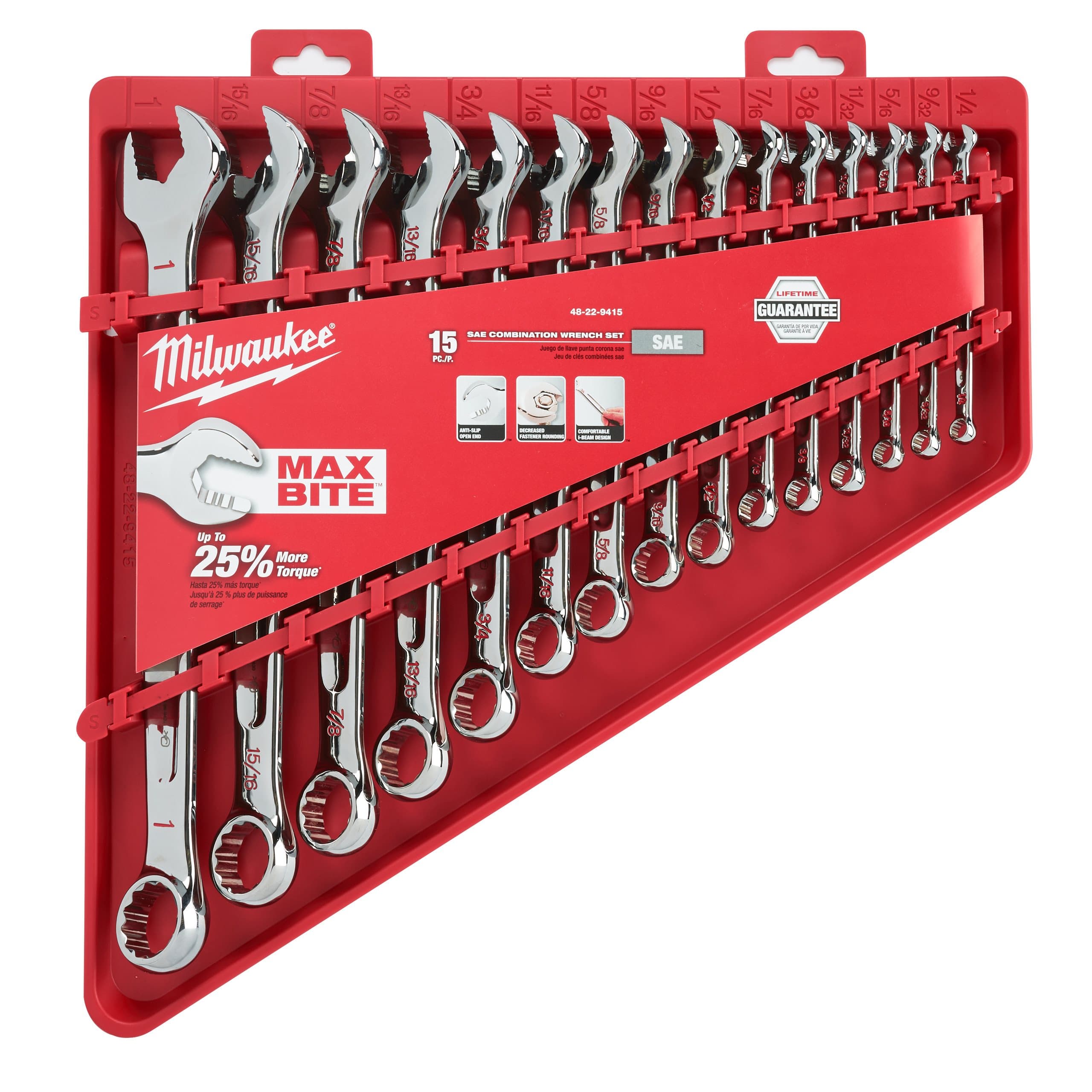 Milwaukee 15 pc Maxbite Ratchet Imperial Combination Spanner Set - 1 pc
