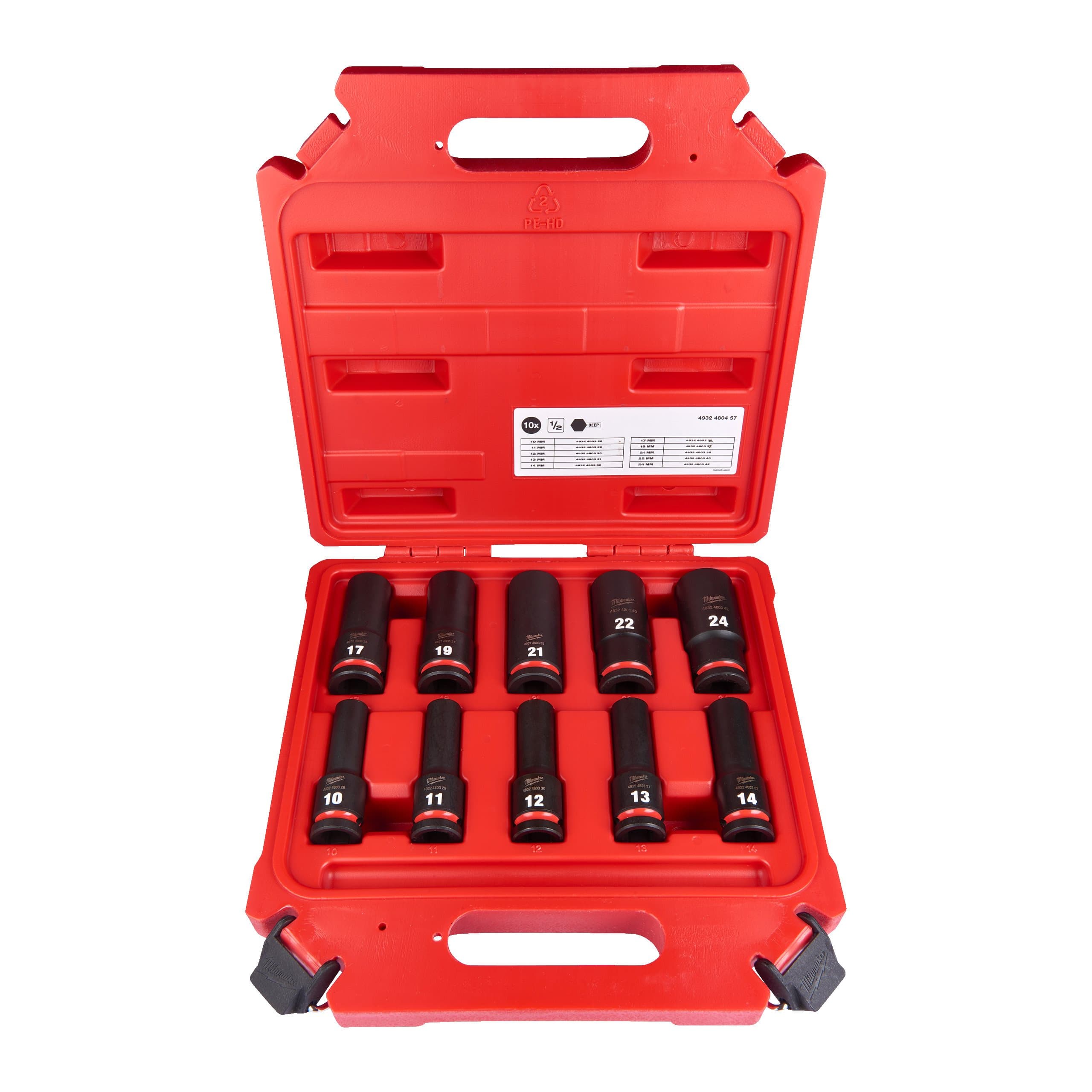 Milwaukee 1/2" impact socket set deep-10pc