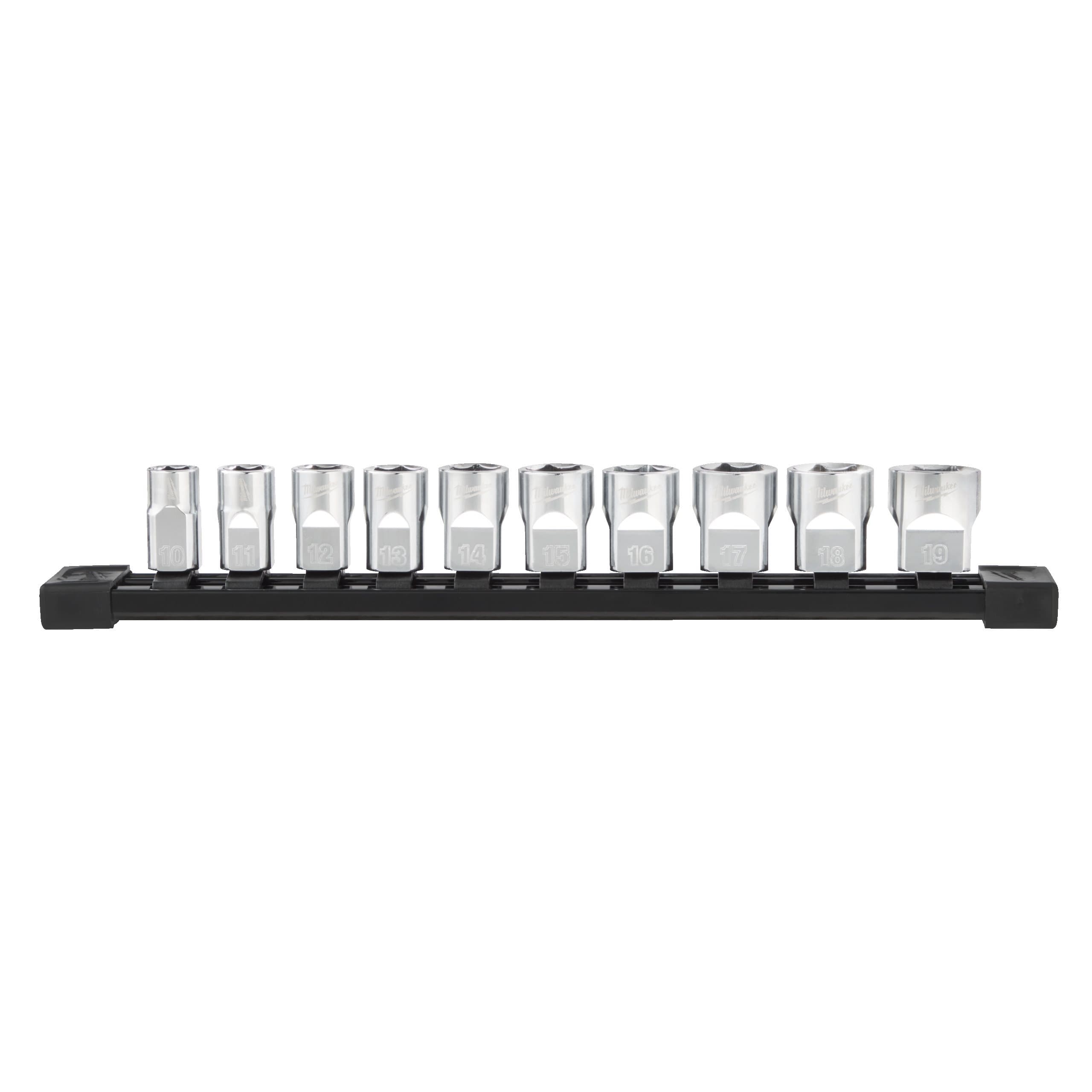 Milwaukee 3/8" Drive Metric Chrome Sockets - 10 pc