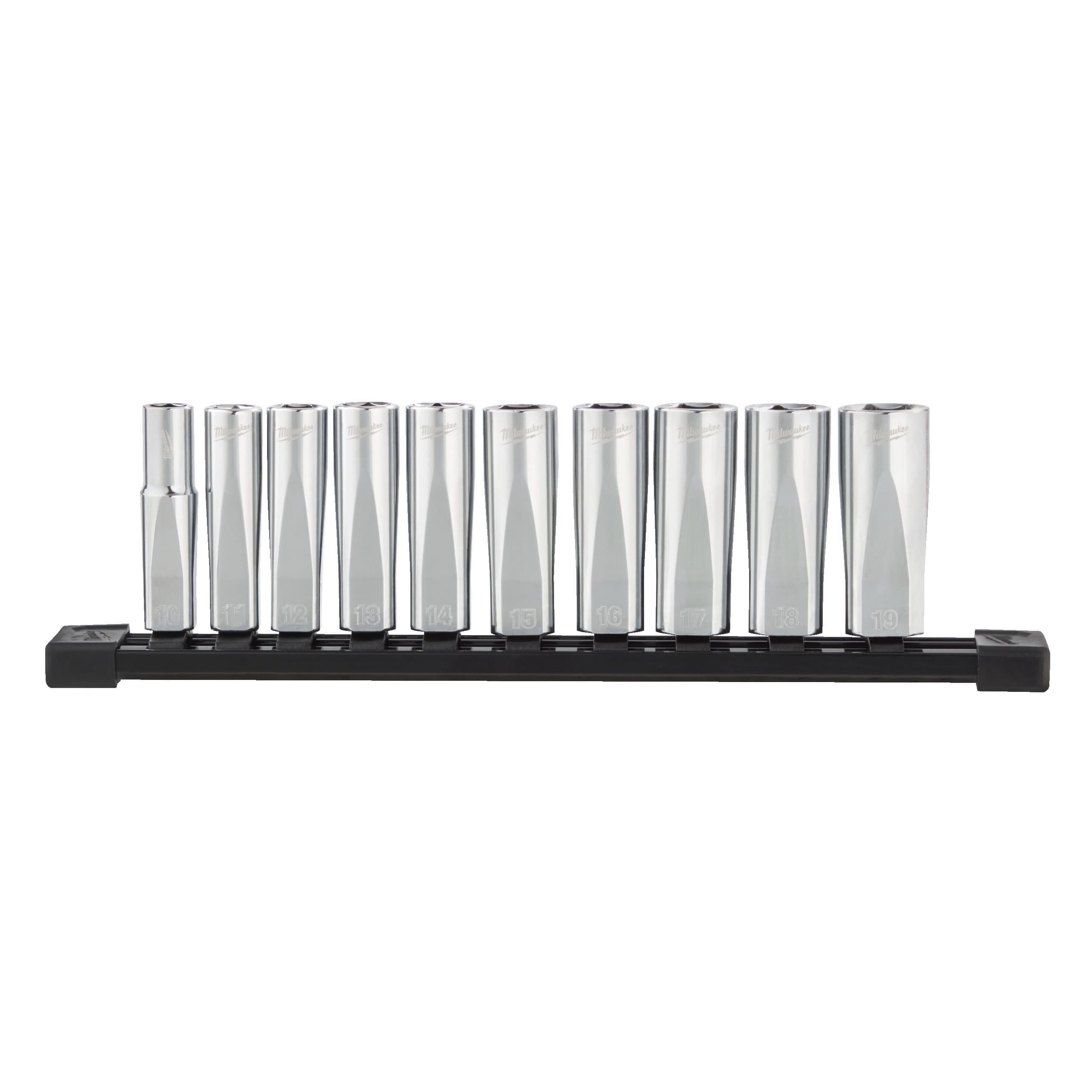 Milwaukee 3/8" Drive Metric Deep Chrome Sockets - 10 pc