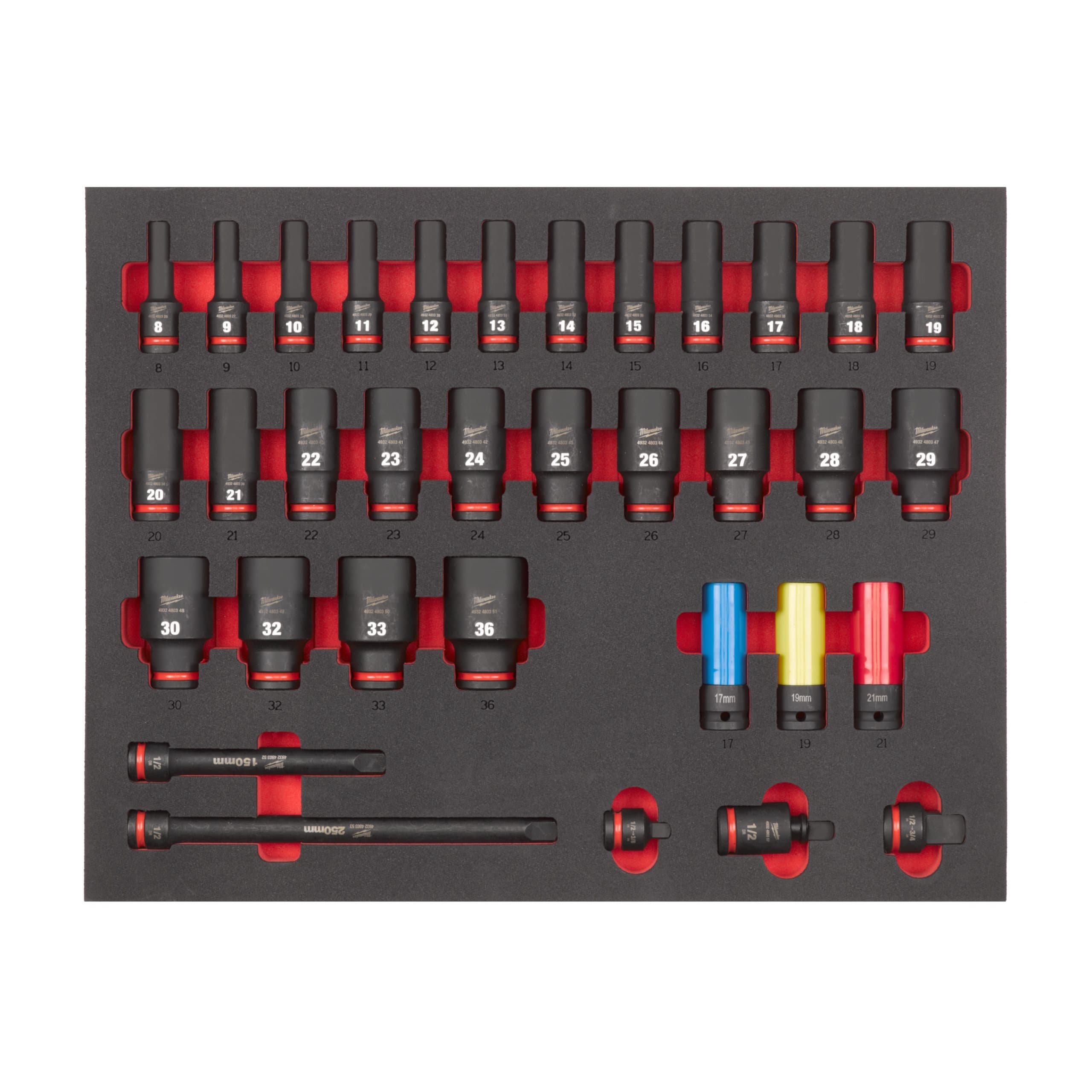 Milwaukee 1/2" Sockets deep foam set 1 (34 pc)