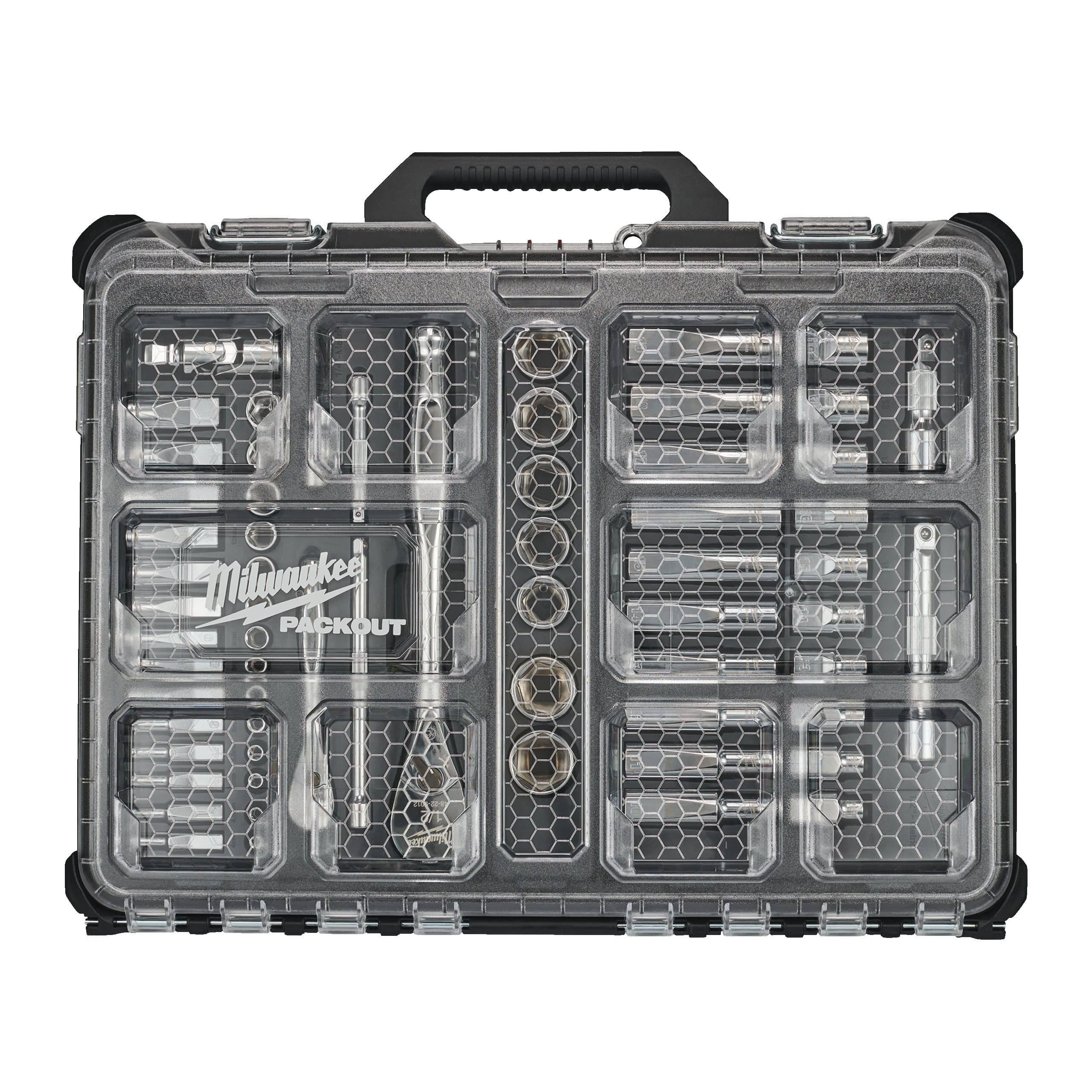 Milwaukee Packout 1/4" + 1/2" 63 pc Ratchet/Socket Set