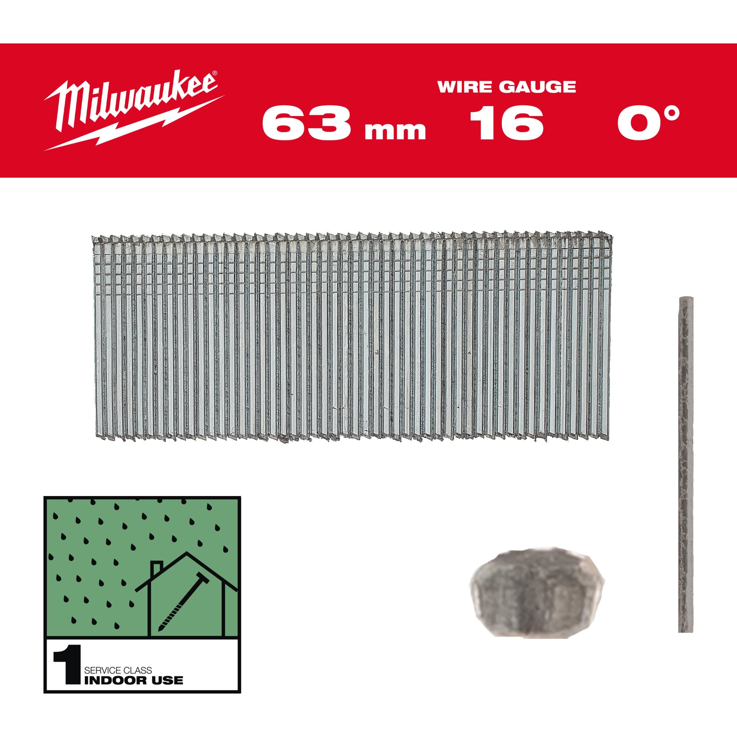 Milwaukee 16G / 0° / 63mm / G / SC1 - 2.500 pc