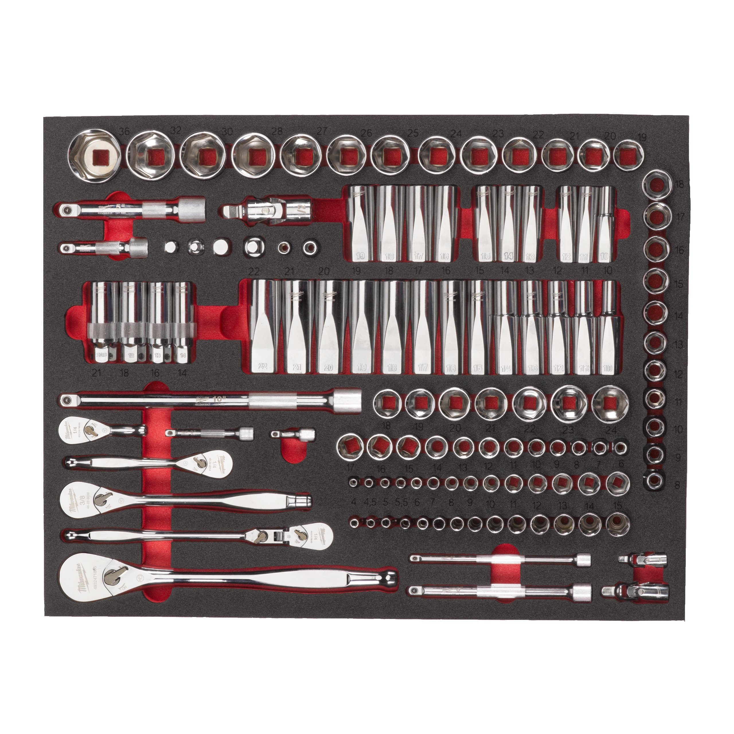 Milwaukee 1/4" , 3/8" , 1/2" Ratchet and Socket Foam Insert Set