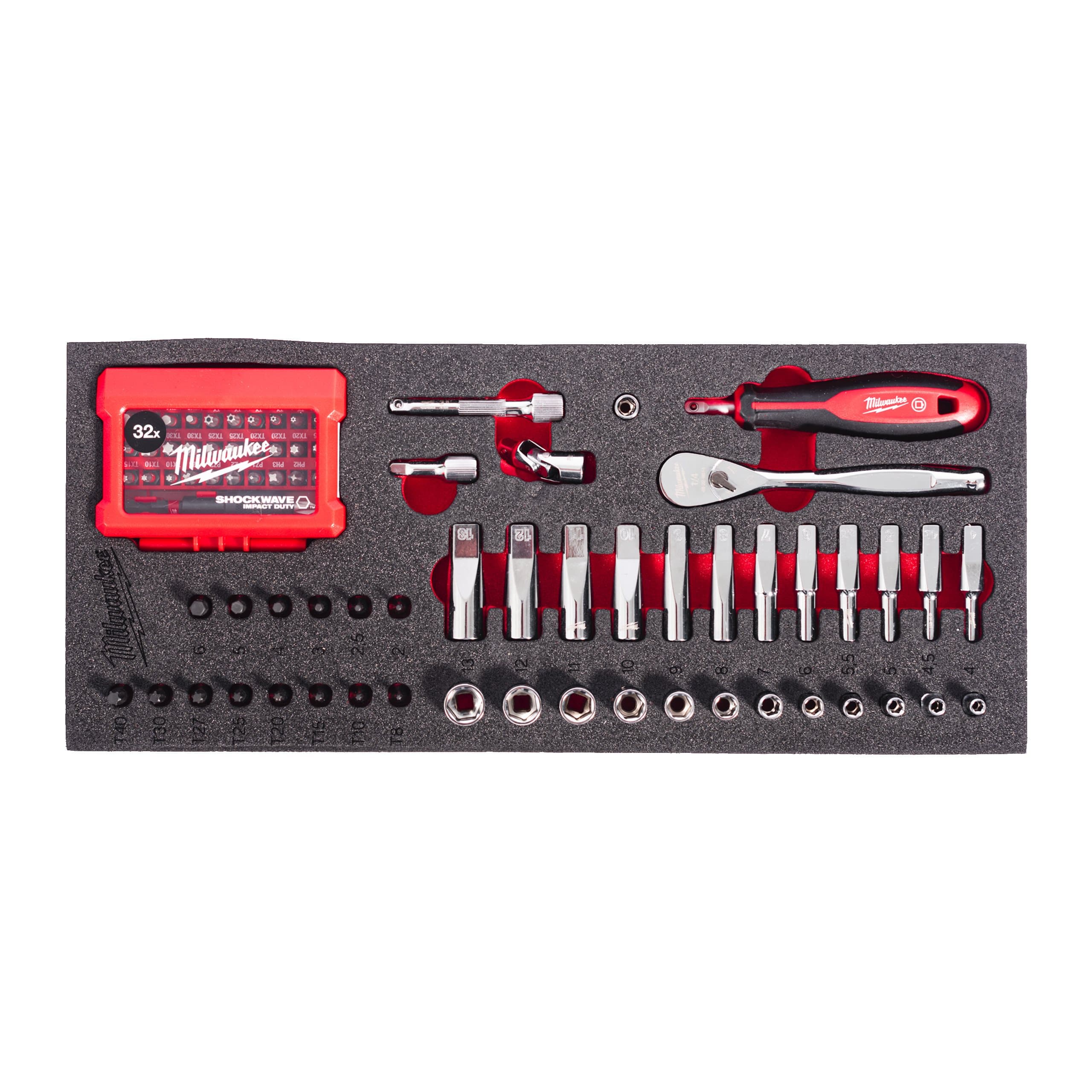 Milwaukee 1/4" Ratchet and Bit Socket Set Foam Insert - 76pc