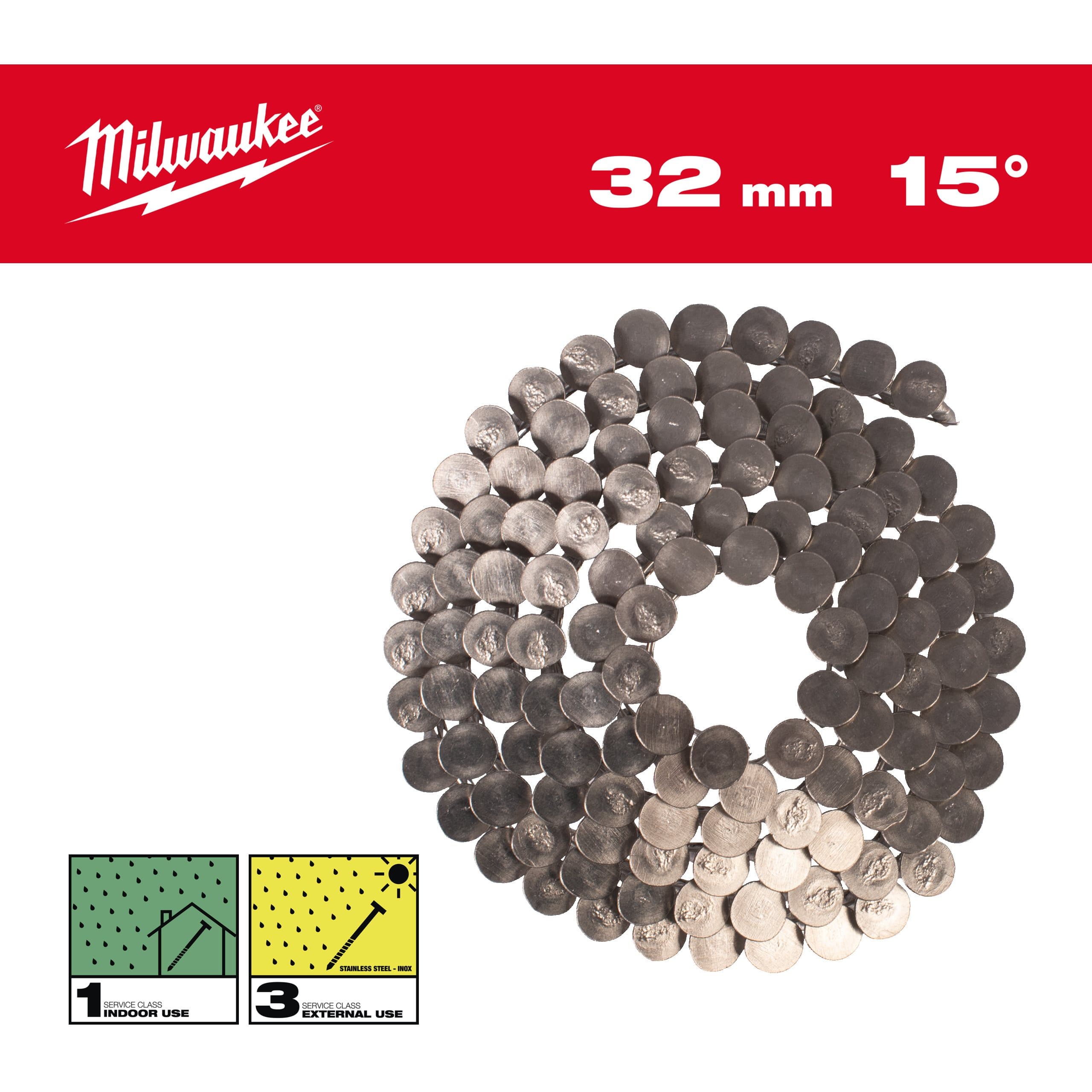 Milwaukee 15° RH 3.05 x 32 mm / RS / Inox-2160