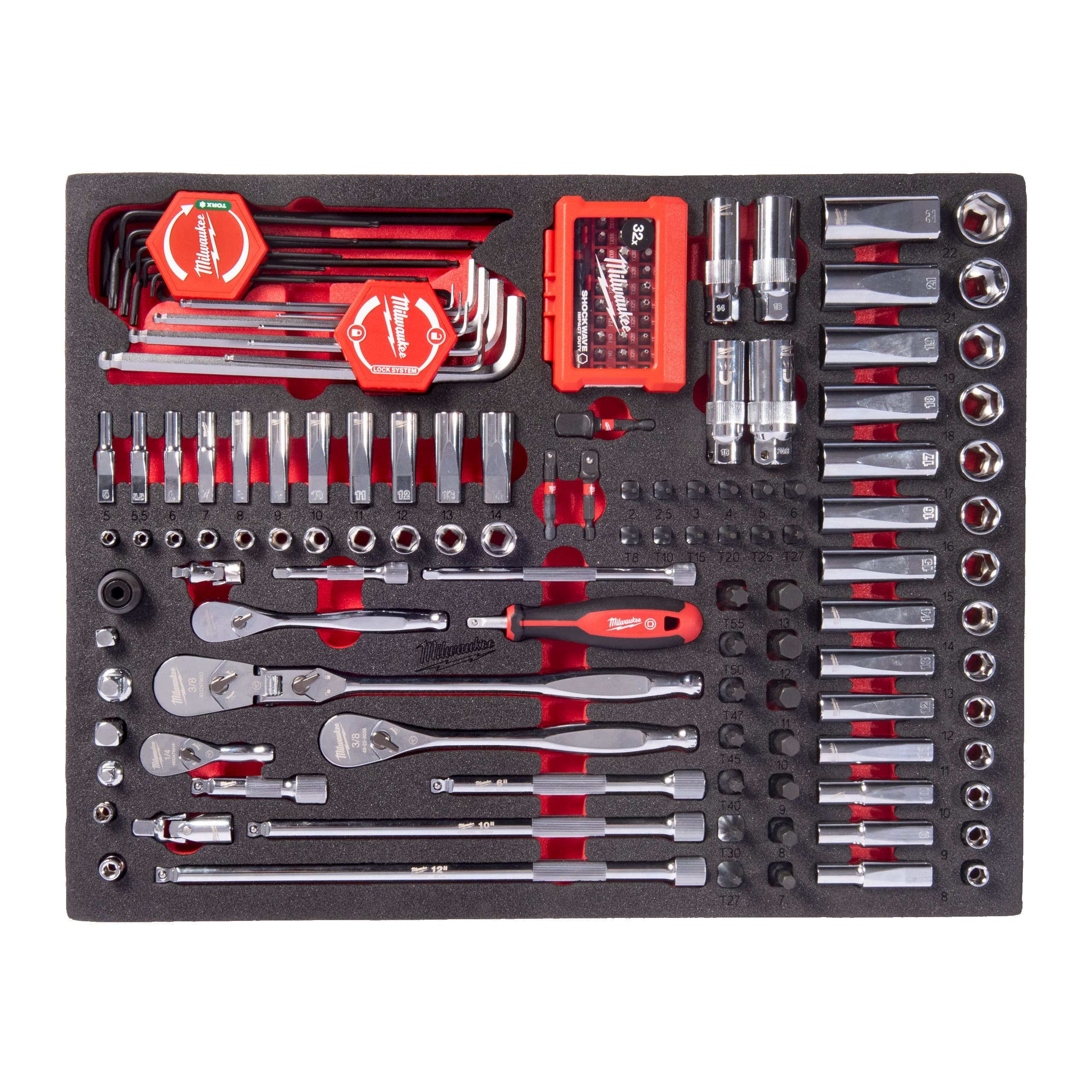 Milwaukee 153 pc 1/4'' and 3/8'' Ratchet and Socket and Bit Socket Set Foam Insert