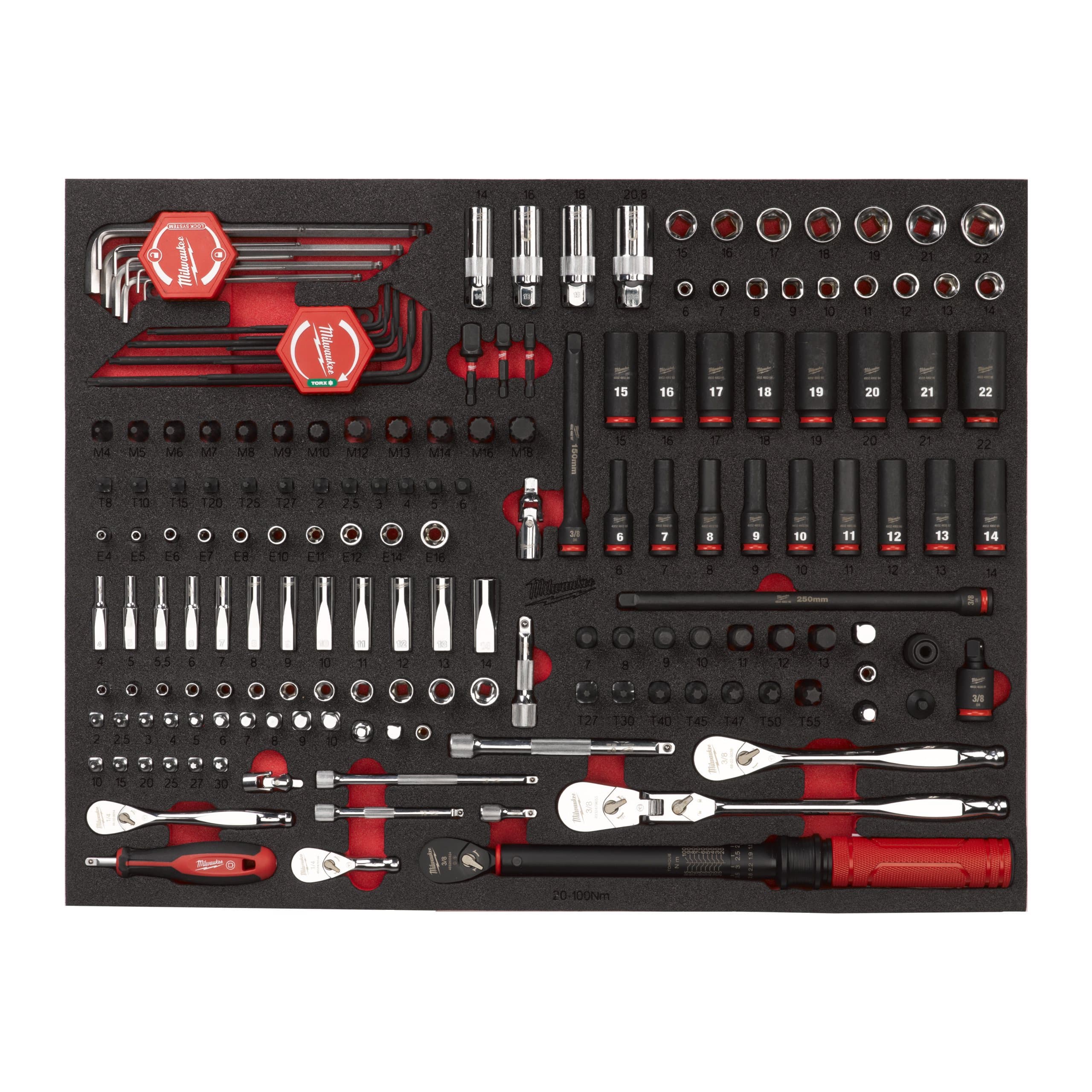 Milwaukee 171 pc 1/4'' and 3/8'' Ratchet, Socket and Bit Socket Foam Insert 46''/36''