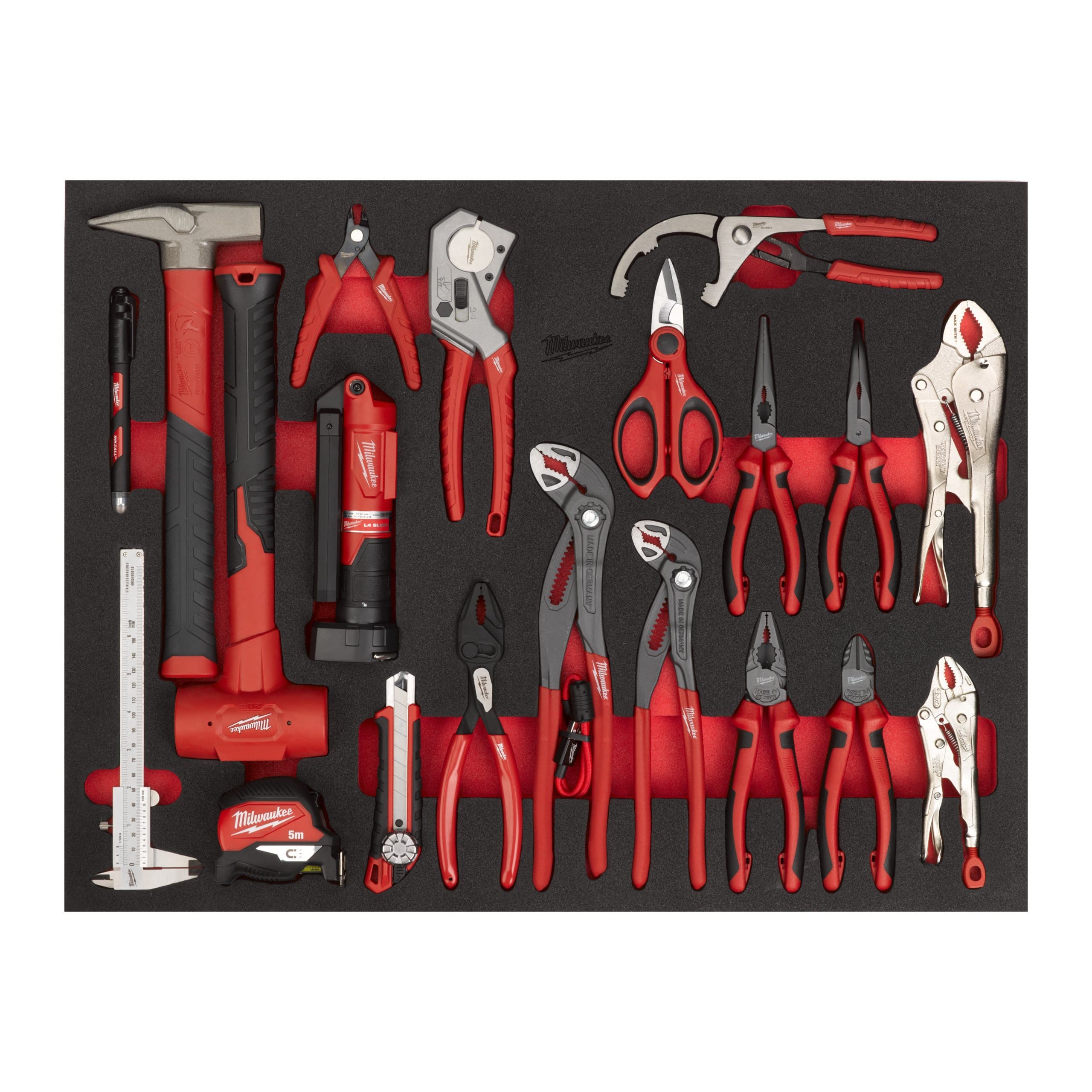 Milwaukee 20 pc Pliers and Hammer Set Foam Insert 46''/36''